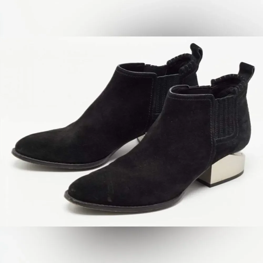Alexander Wang Gabi Cut Out Boot 39.5 Black Suede Silver Metal Heel